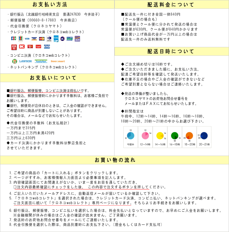 乾物屋の今井商店のお買い物の流れ、お支払い方法などの注意事項
