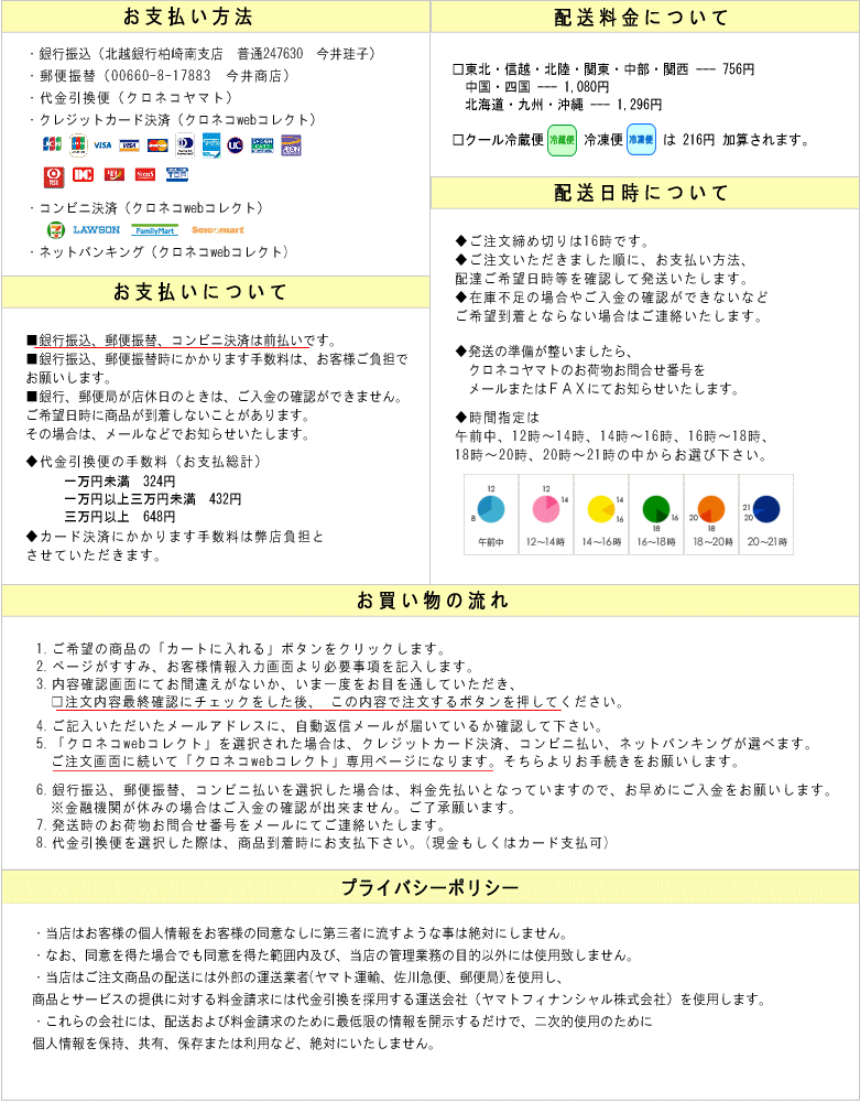 乾物屋の今井商店のお買い物の流れ、お支払い方法などの注意事項